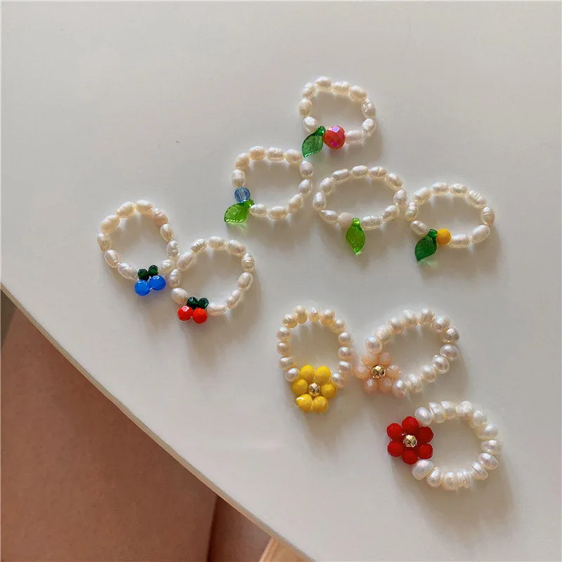

Women's Rings Fine Acrylic Pearl Flowers Leaf Finger Ring Woman Girls Trend Accessories Temperament Sweet Girl Women Jewelry