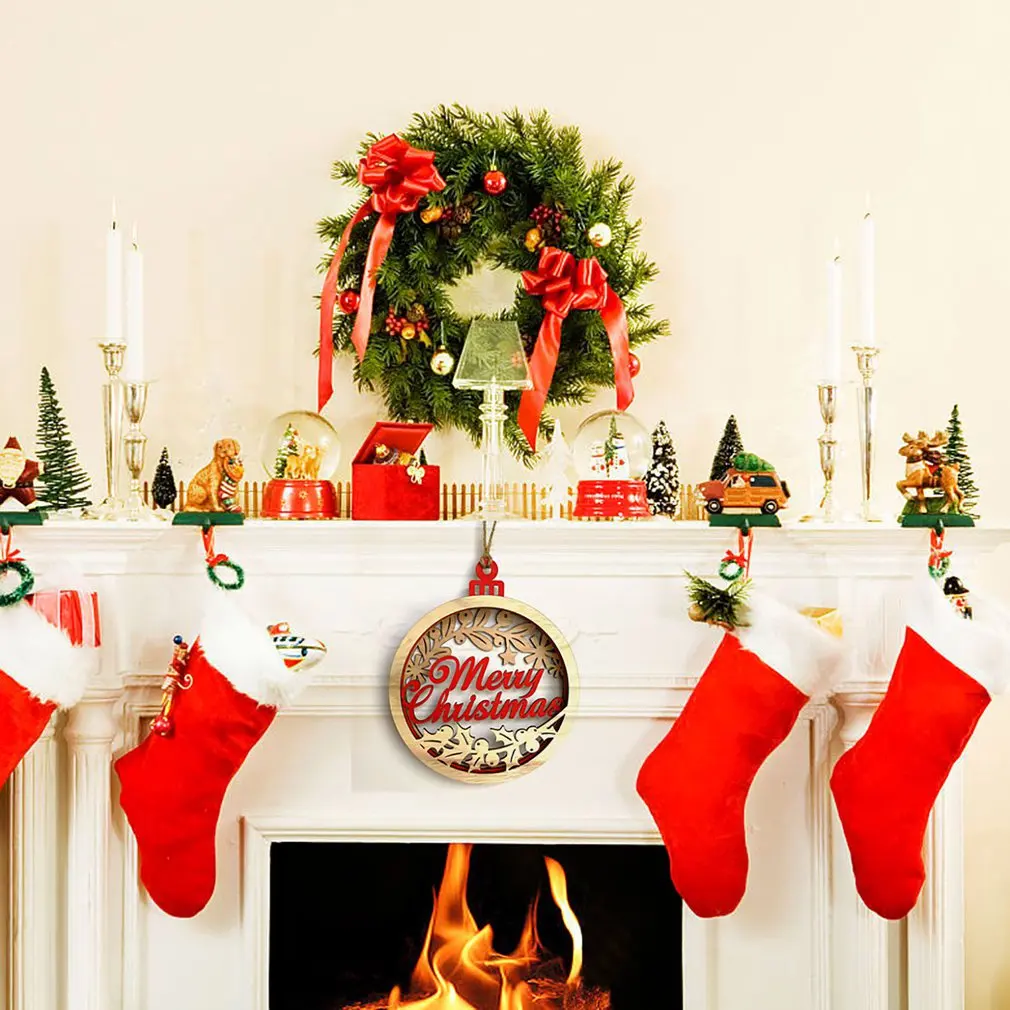 2019 Wooden Christmas 3D Large Bulb Shape Pendant Decoration Cute Interior Xmas for House Firepalce Chrismas Tree Drops | Дом и сад