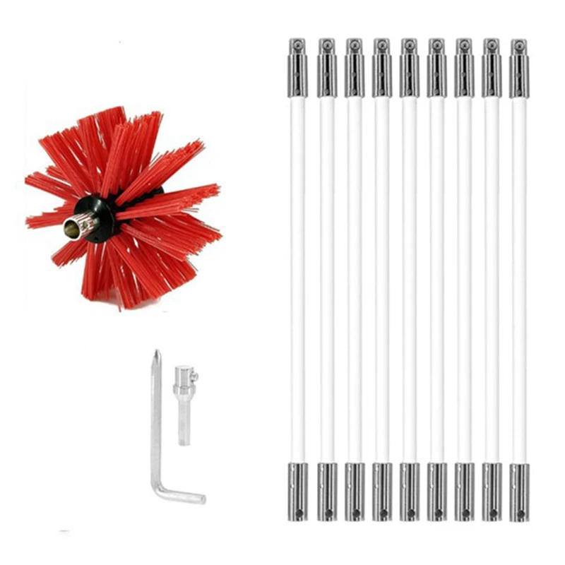 

Chimney Cleaning Brush Kit Sweeping Brush Drain Rod Set Nylon Cleaning Tool Accessory 15 Flexible Rods 1 Brush Head