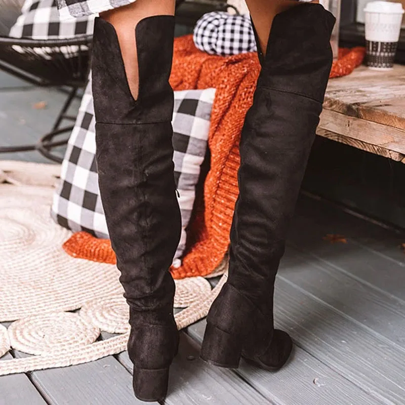 

European American Style Round Toe Side Zipper Ladies Long Over-the-knee Shoes Casual Round Toe Thread Zipper Western Riding Boot