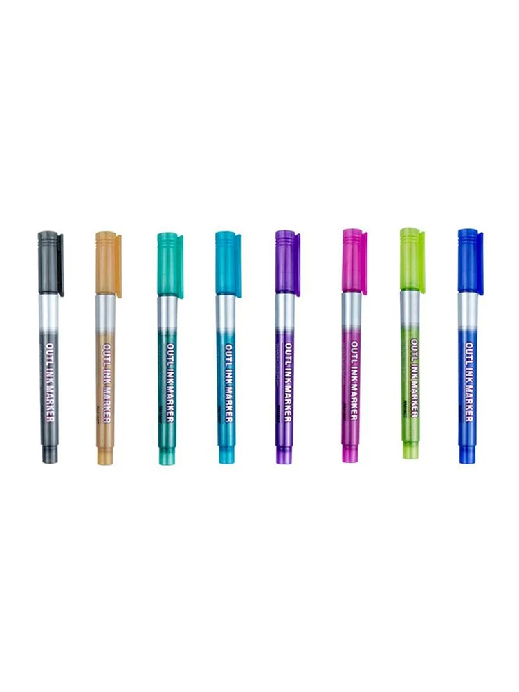 

8 Double Line Outline Metallic Markers Magic Shimmer Paint Pens Set of 8 for Kids Adults DRAWING Art Signature Coloring Journal