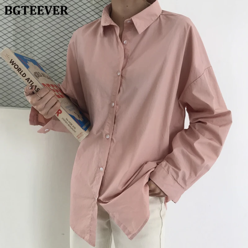 Однобортная женская блузка BGTEEVER с отложным воротником рубашки универсальные