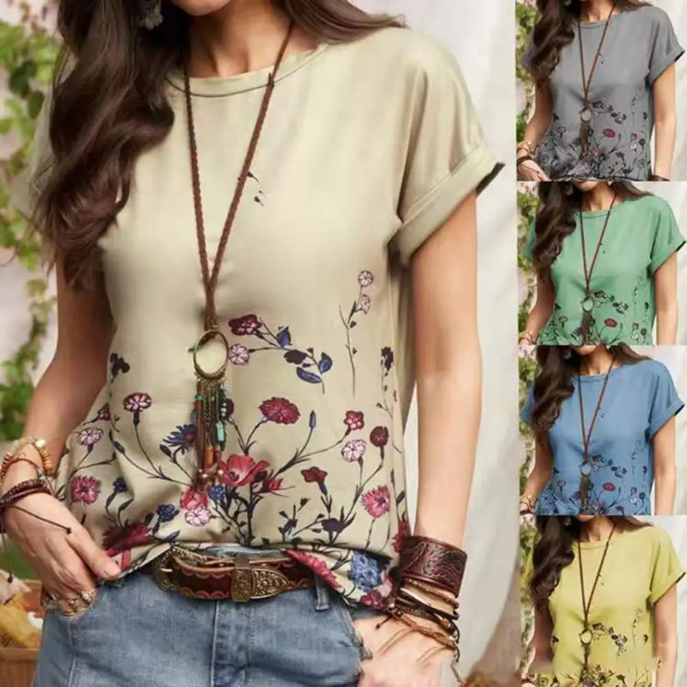 

Hot Sales!!Girl Shirt Colorful Smooth Loose Round Neck Women Short Sleeve Shirt for Casual