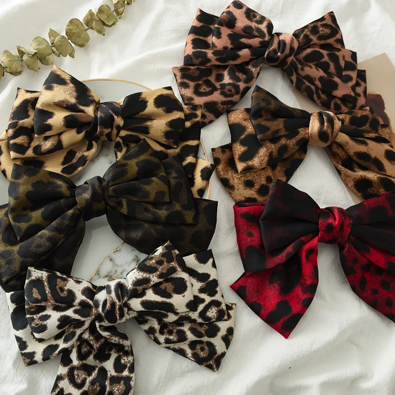 

Vintage 3 Layers Big Hair Bows Leopard Print Women Kids Girls Hair Clip Hair Accessories Headwear Girls Hairpin