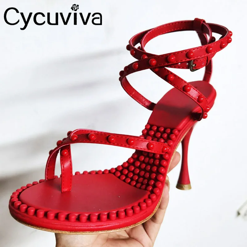 

Sexy Flip Flops High Heels Sandals Women Rivets Studded Brand Gladiator Sandals Strappy Heels Summer Party Designer Shoes 2021