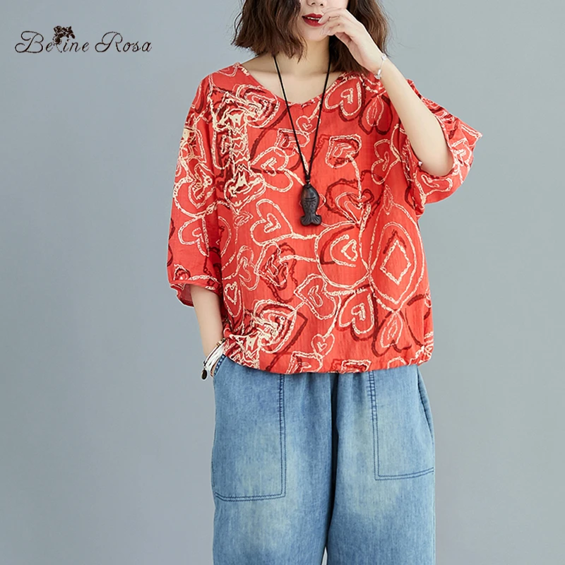 

Женская футболка из хлопка и льна BelineRosa, Повседневная Свободная футболка из хлопка и льна, модель BSDM0446 на лето