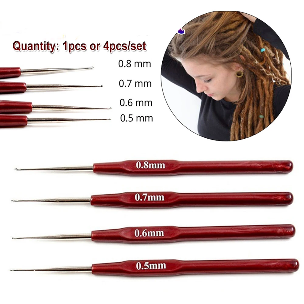 4pcs/set Beauty Plastic Handle Dreadlock Crochet Needles Hook Needle Micro Hair Making Tools High Quality Accessories | Красота и