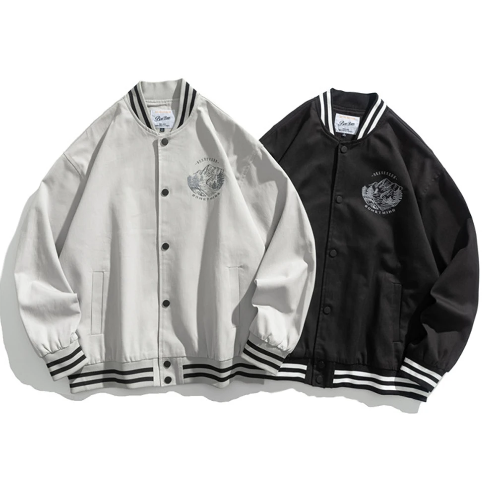 

Harajuku Alpine Embroid Hot Sale Thin Cotton Men Women Baseball Uniform Coat Jacket Spring&Autumn Unisex Couple Boyfriend Style