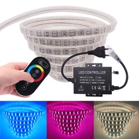 120led rgb led strip light 220v 5050 full touch remote control double row led ribbon lights tube waterproof home decoration lamp