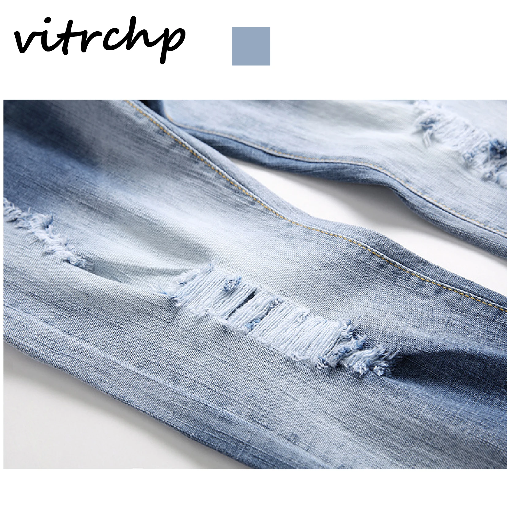 

VITRCHP 2021 Men's Ripped Jeans New Arrival Hip Hop Trend Straight Slim Stretch Large Size Classic Style Pantalones