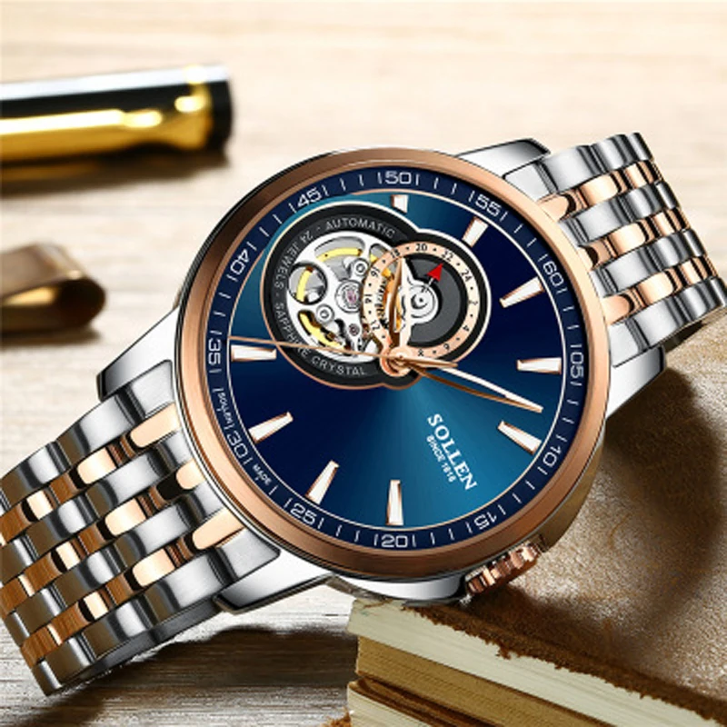 SOLLEN Королевского синего цвета автоматические мужские механические наручные