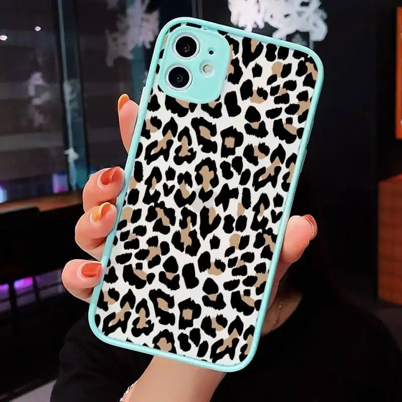

Leopard print sexy pink luxury Phone Case Clear Funda matte transparent For blue iPhone 7 8 x xs xr 11 12 pro plus max mini