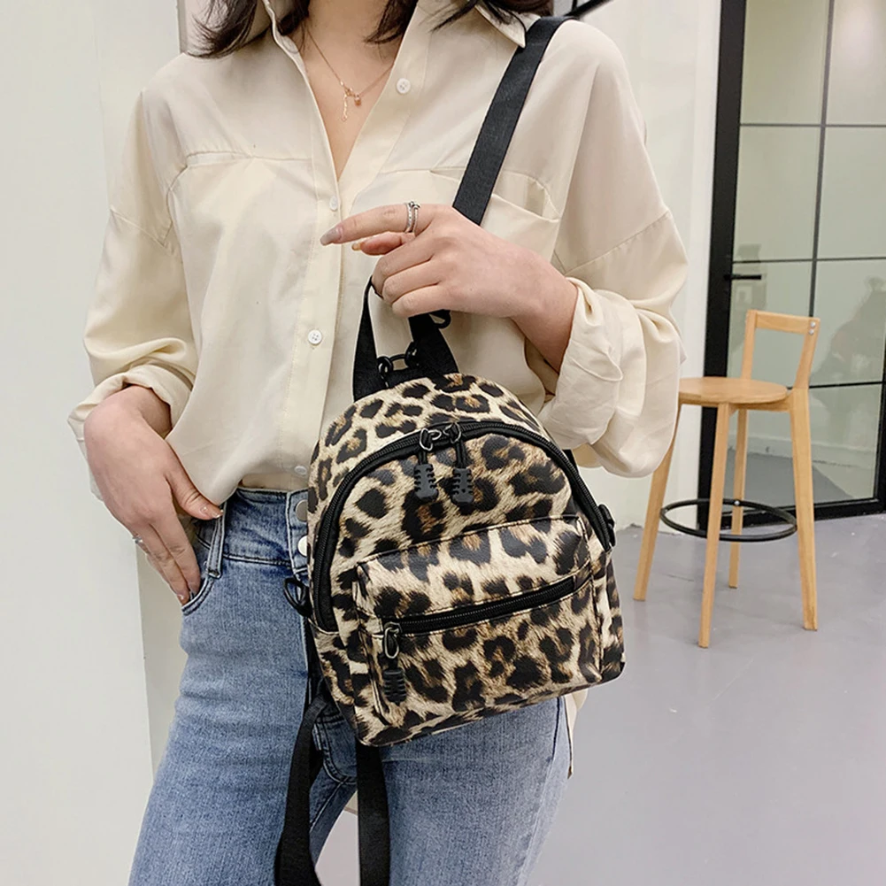 

Fashion Women PU Leather Leopard Pattern Printing Shoulder Crossbody Bag Ladies Vintage Small Backpack School Bag