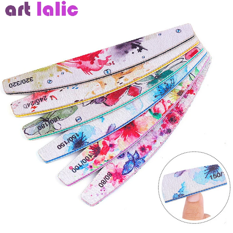 6 шт./лот пилка для ногтей с цветочным принтом шлифовальный буферный блок