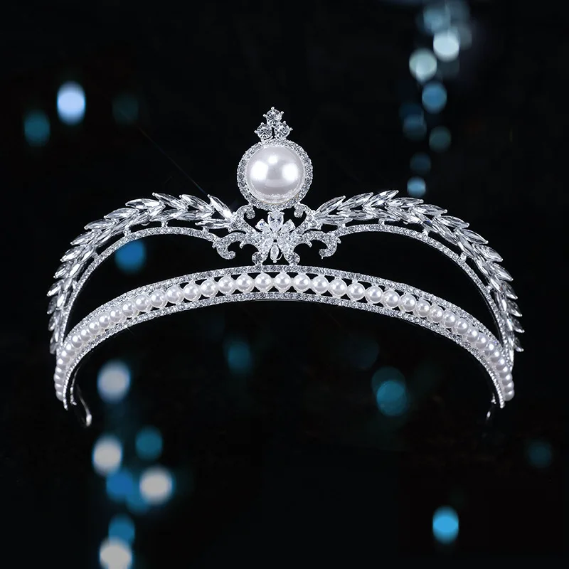 

Cubic Zirconia Crown Rhinestone Pearls Wedding Tiaras Silver Color Bridal Crowns Chinese Style Hairwear Jewelry HQ0074
