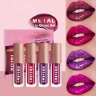 Матовая помада с металлическими блестками 4 шт.компл., водостойкая блестящая красная помада, атласная стойкая Косметика металлического цвета