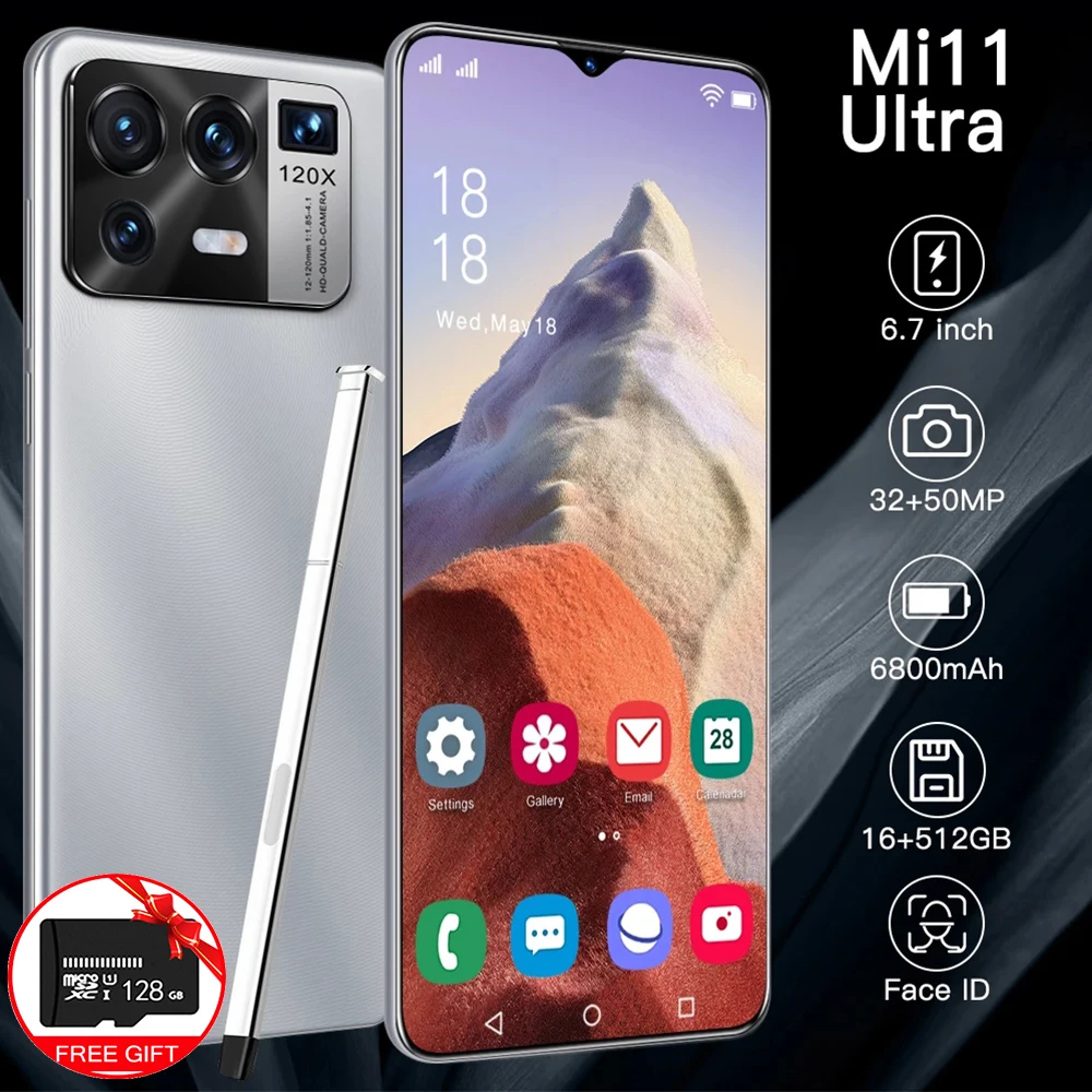Global Version Mi11 Ultra 6.7-inch Android Smartphone HD Phone + Water Drop Screen 6500mAh 16G+512G Smartphone Support 4G/5G