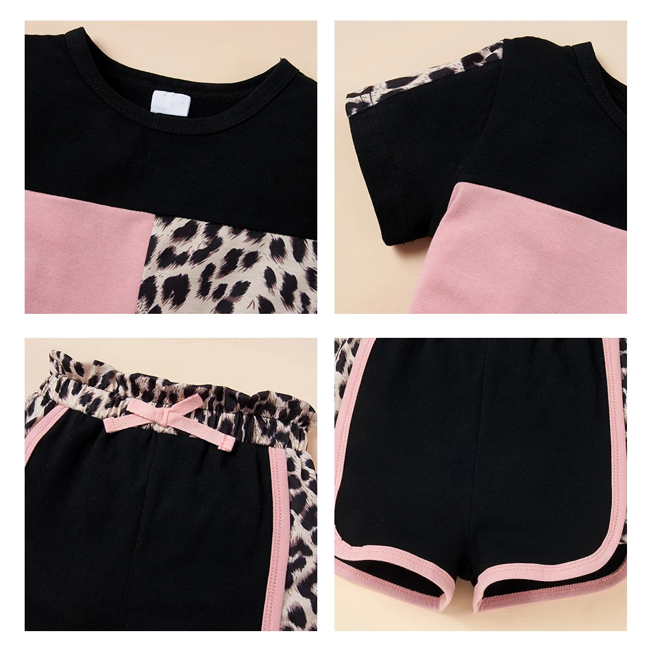 

2021 Children's Summersuit Boys Girls Casual Clothing Short Sleeve Splicing T-Sirt+Shorts 2Pcs Set Children's Clothes 6M-5T