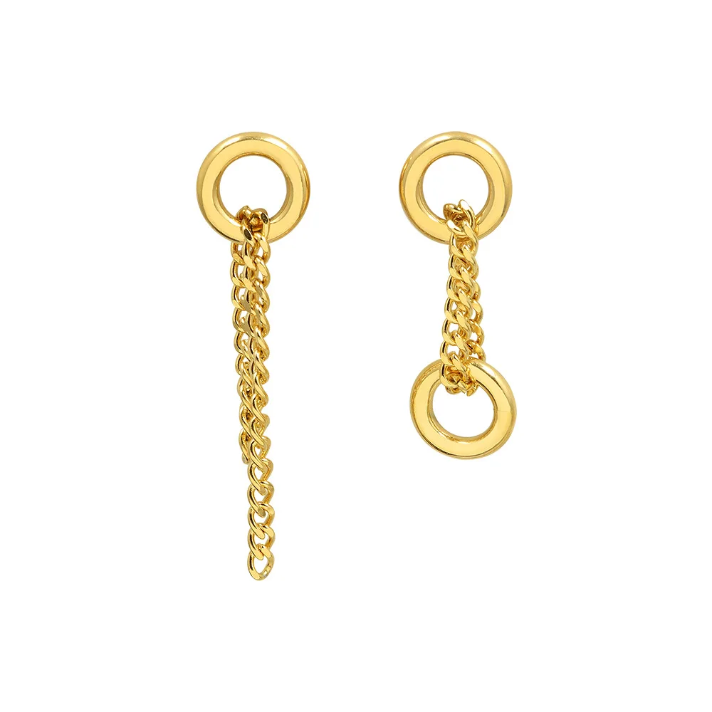 

Asymmetric Gold Color Stainless Steel Chain Tassel Long Drop Earrings For Women ewelry 2021 Trend, Double Circles Earings Woman