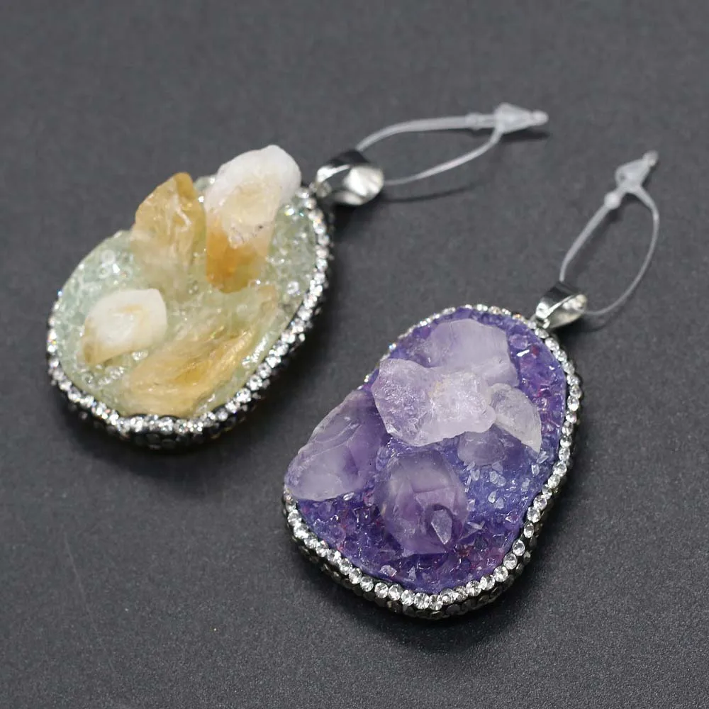 

Irregular Resin Crystal Agates Pendant Citrines Amethysts for Jewelry Making DIY Necklace Bracelet Accessories 35x50-45x55mm