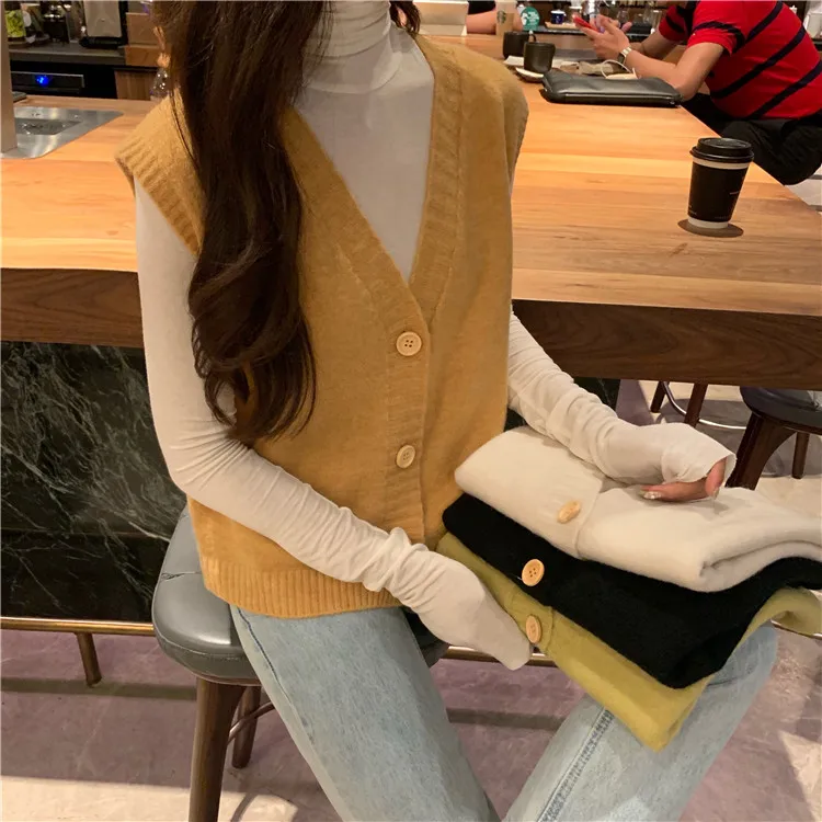 Женский пуловер без рукавов весна 2020 корейский однобортный вязаный шерстяной