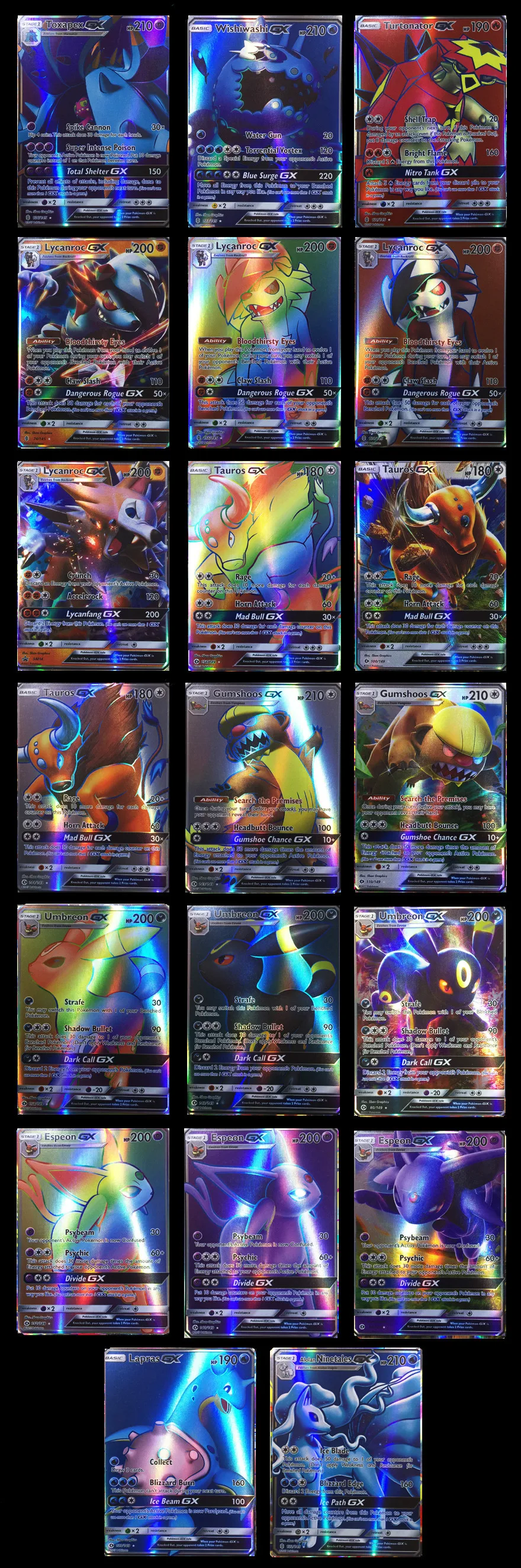 100 шт. GX MEGA EX GE Покемон карточка HP200 Боевая точка Одиночная торговая Игра