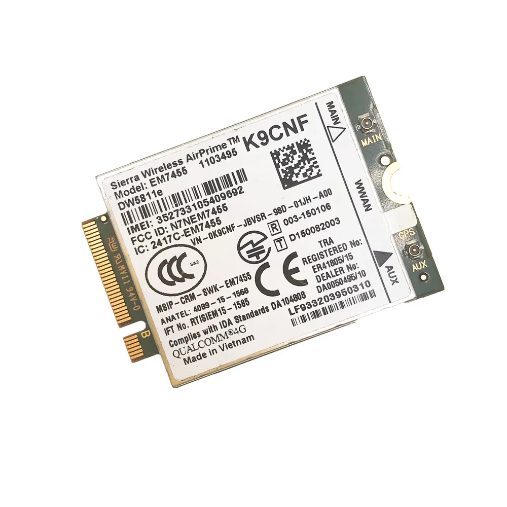 Беспроводной модуль EM7455 LTE 4G NGFF DW5811E K9CNF/MR7VT/2J05X/1DPXG/3P10Y E7270 E7470 E7370 E5570 FDD/TDD Cat6 Gobi6000|3G