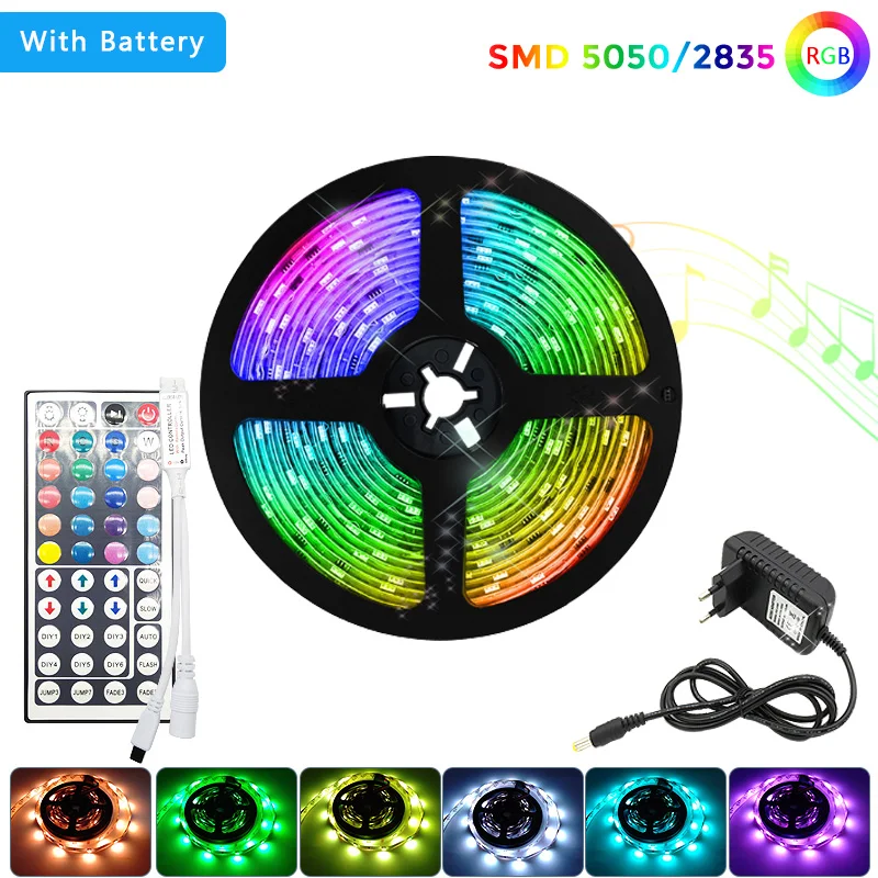 Фото LED Strip Light 12V RGB 5050 2835 5M 10M 15M Remote With Battery SMD Flexible DC Adapter Room Decoration Luces Christmas Lights Лампы и LED Strip Light 12V RGB 5050 2835 5M 10M 15M Remote With Battery SMD Flexible DC Adapter Room Decoration Luces Christmas Lights Лампы и