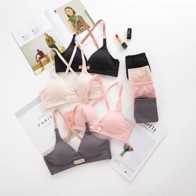 Женский хлопковый комплект нижнего белья французский в полоску с бюстгальтером