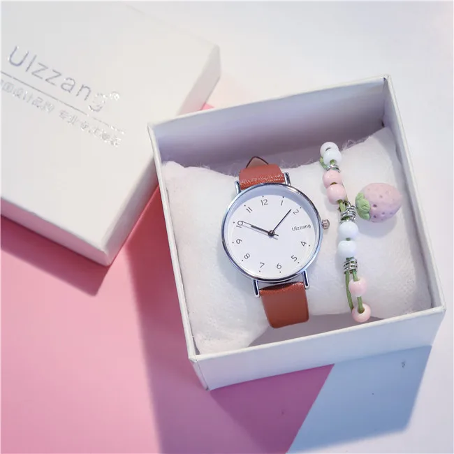 Кофе Модные женские часы Ulzzang бренд минимализм повседневные кварцевые кожаные женские часы под платье водонепроницаемые - Цвет: Кофе