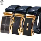 Высокое качество, синие мужские ремни из натуральной кожи, золотой автоматический пояс с пряжкой, ремень для платья, джинсы, повседневный свадебный подарок