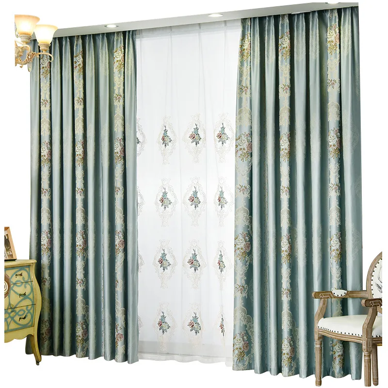 

New Style Curtains for Living Dining Room Bedroom European Luxury Full Blackout Curtains Jacquard Fabric Curtain Morden Tulle