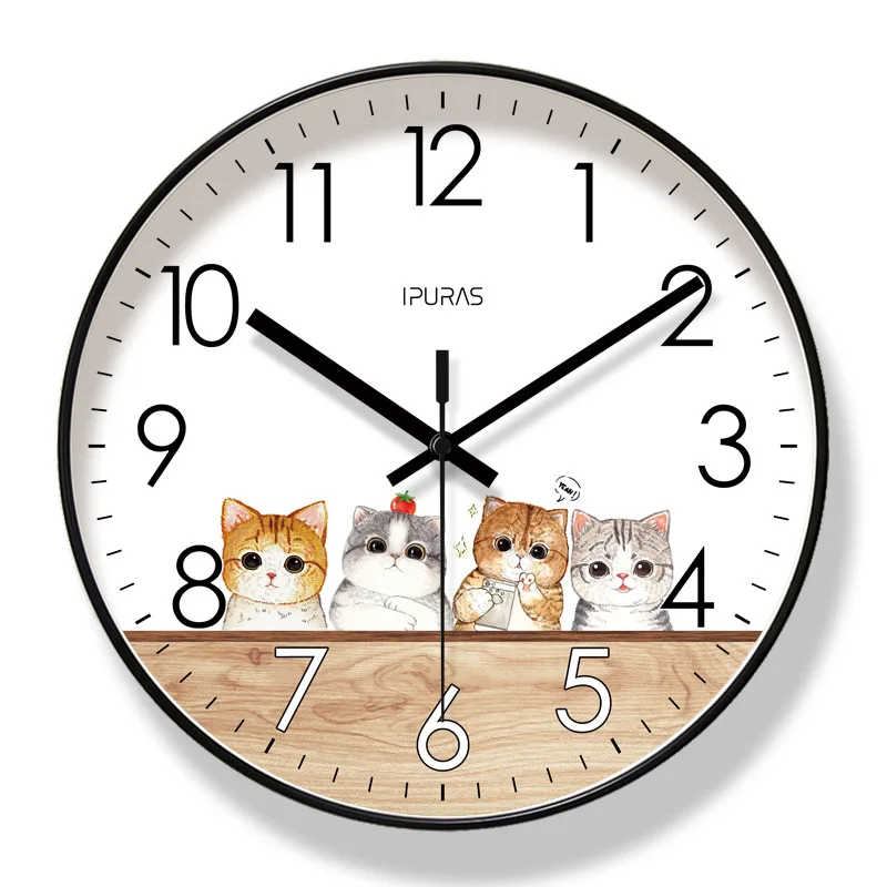 

12inch/30cm Wall Clock Simple Nordic Cartoon Cats Printed Wall Clock Living Room Silent ABS Clock Fashion Home Clock