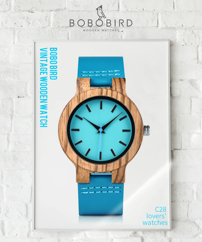 BOBO BIRD парные часы деревянные часы бирюзовые синие женские часы наручные часы подарок на день рождения в коробке Anlaogue дисплей Relogio J-C28