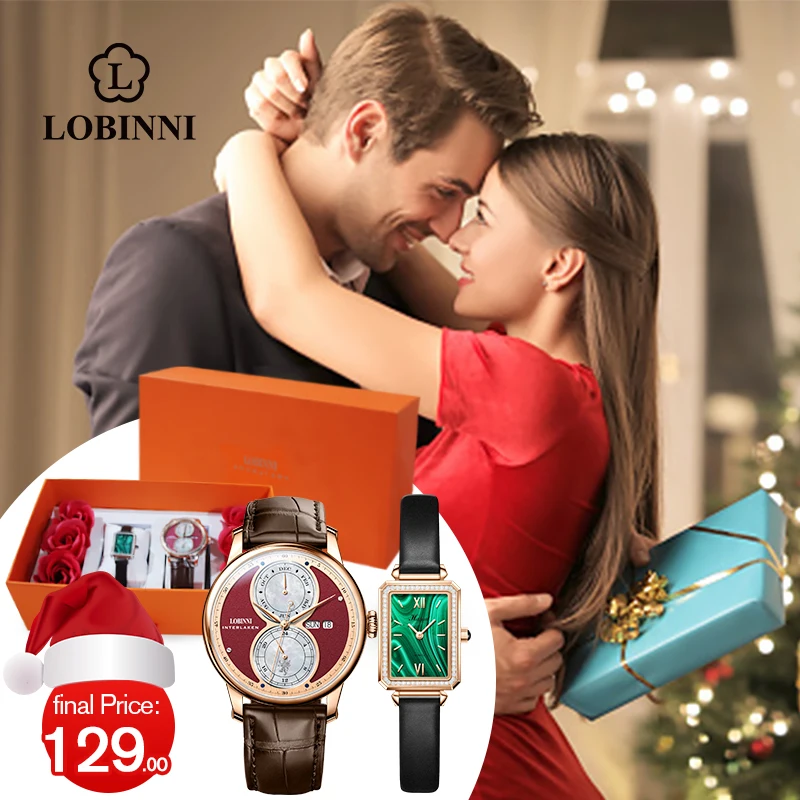 LOBINNI Top Brand Man Woman Christmas Gift Automatic Mechanical Watch Lovers Watches Couples Seagull Movement Пара смотреть