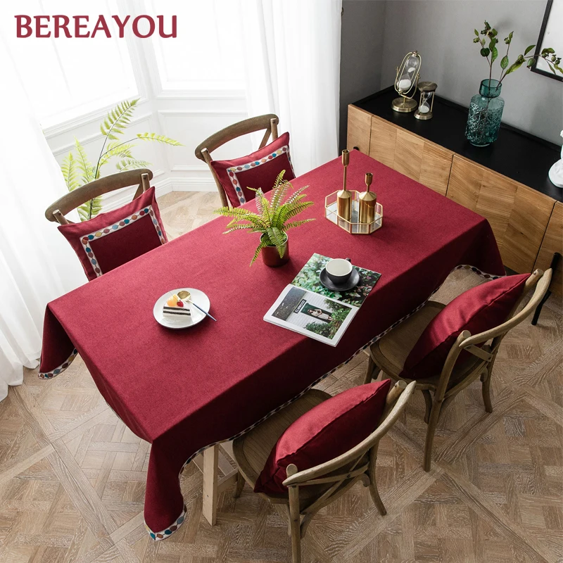 Винтажная скатерть льняная водонепроницаемая красная для свадьбы вечеринки