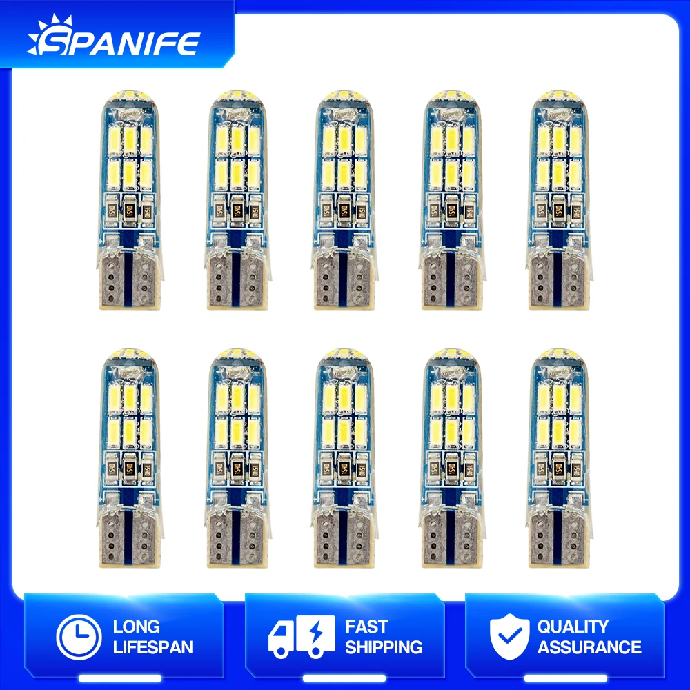 

Автомобильная светодиодная лампа Spanife 10x T10 W5W 4014 15SMD, внутреннее освещение автомобиля, купольная лампа для чтения номерного знака, боковая ла...