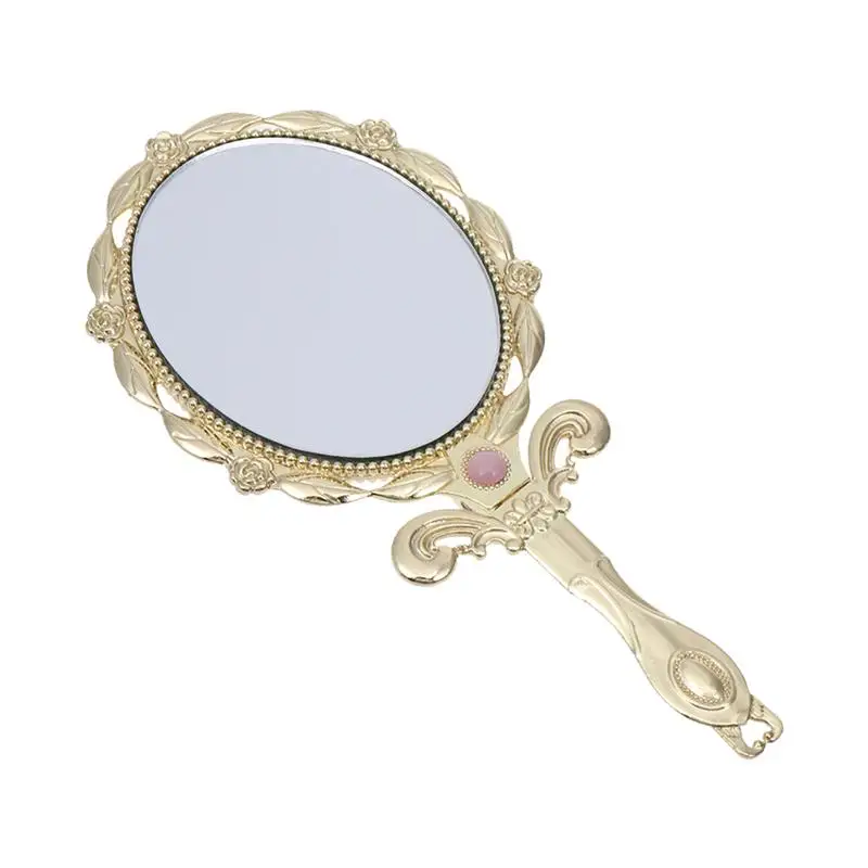 DIY металлические зеркала женские ручные длинные ручки для макияжа мини Винтажное