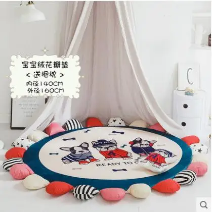 145cm Cotton Reversible Carpet,Pope Woven Carpet Woven Solid Color Round Rug Cushion Circular living Room Bedroom Rug - Цвет: Buff