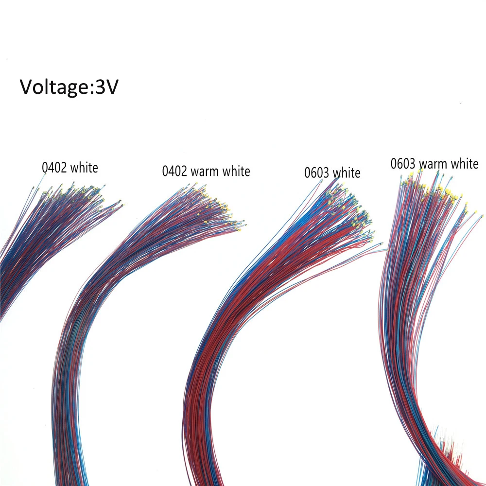 100 unids/lote de cables Micro Litz presoldados, blanco c&aacute;lido, SMD, modelo de tren, escala HO N OO, 20cm, 0402, 0603, 0805, 1206-1
