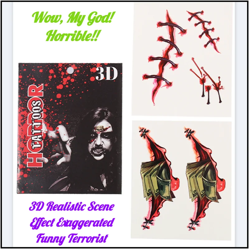 

Halloween Temporary Tattoo Sticker Scar Sticker Masquerade Funny Horror Sticker Scar Sticker Waterproof 3D Tattoo Sticker Art