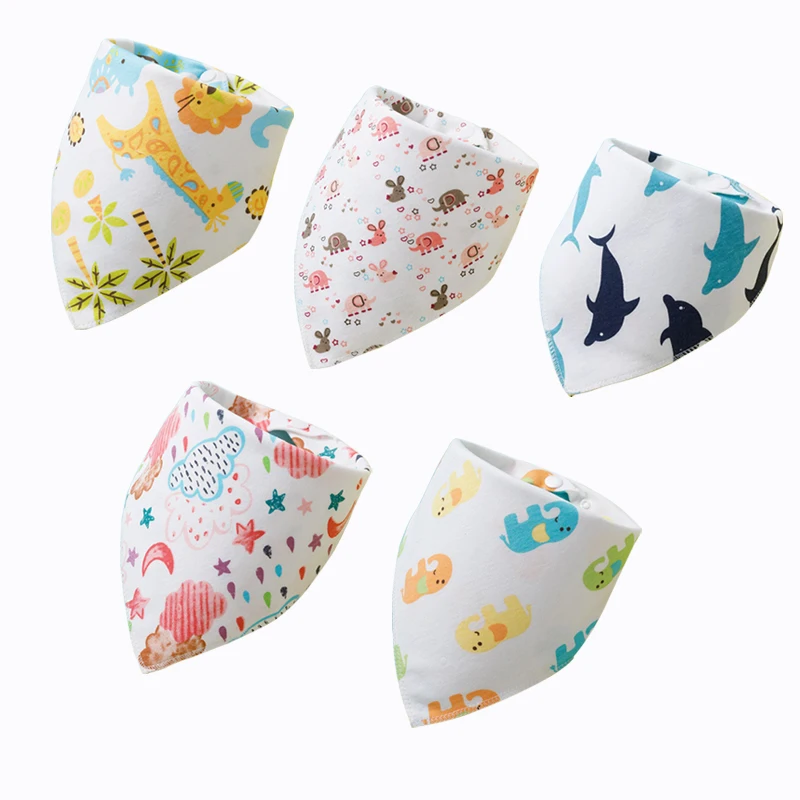 5Pcs/Set Baby Bibs Triangle Double Cotton Bandana Bibs Baby Boys Girls Babador Feeding Smock Infant Burp Cloth Baby Saliva Towel