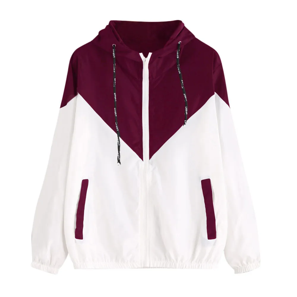 

Autumn Winter coat women casual New Fashion Coat Winter Long Sleeve Patchwork Thin Skinsuits Hooded Zipper Pockets Coat W1106
