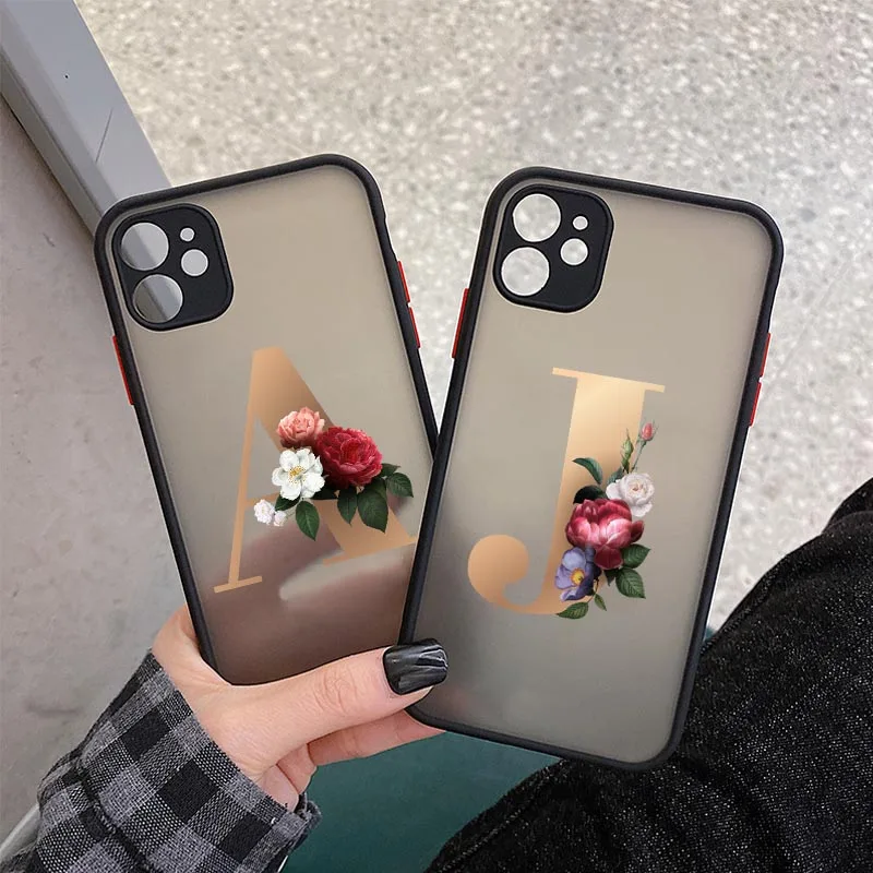 

Flower Custom 26 English Initial Letter Phone Case For iPhone 11 Pro Max 12 Pro Max 12 Mini 11Pro X XS XR Clear Matte Hard Cover