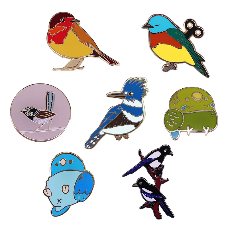 

Blue Wren Magpies Woodpecker Cute Birds Enamel Pin Set Wildlife Brooch British Art Accessories Nature Animal Lovers Gift