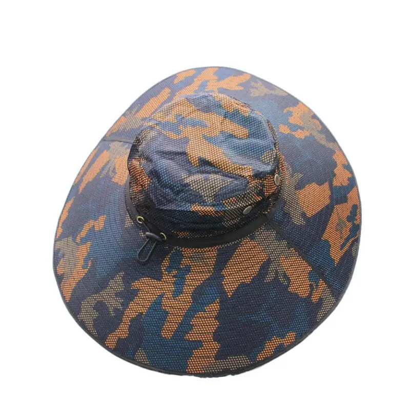 2020 Men Camouflage Bucket Fishing Hat Big Wide Brim Breathable Mesh Outdoor Hunting Safari Fisherman Sun Visor Panama Hats Cap |