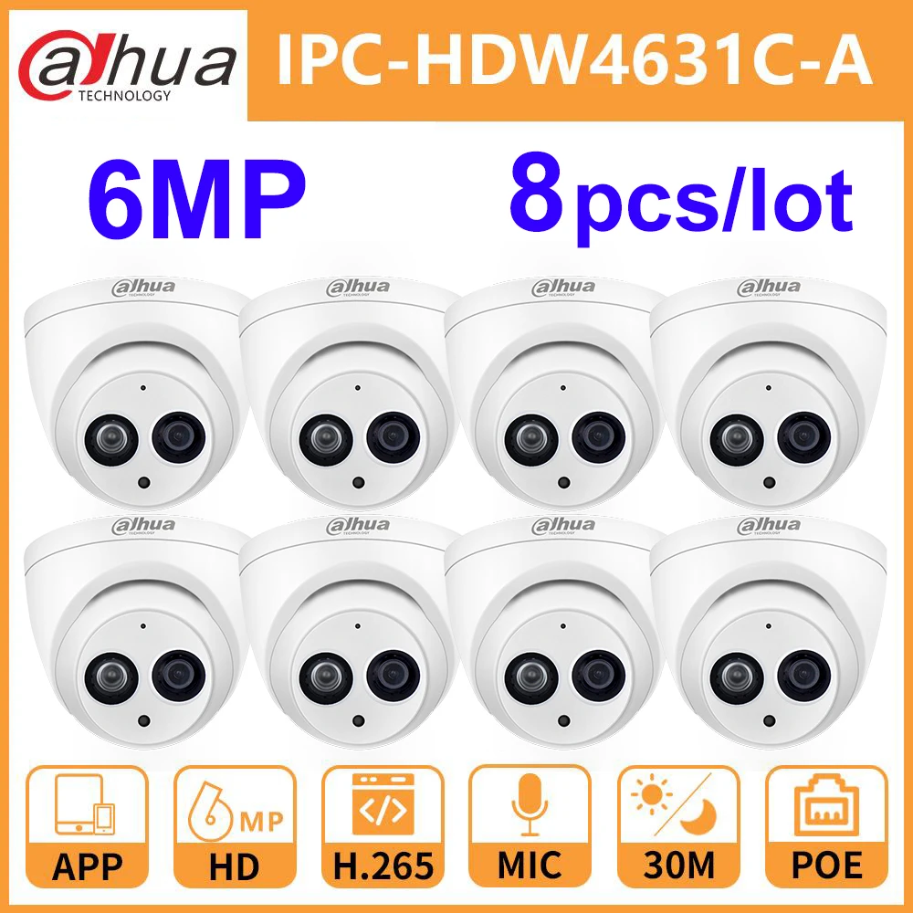 Оптовая продажа 8 шт./партия Dahua 6MP IP камера IPC HDW4631C A H.265 обновление от HDW4431C PoE Mini Dome