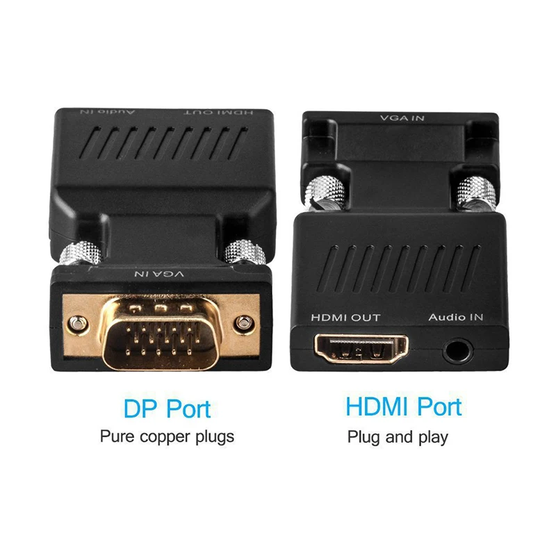 VGA to HDMI Adapter 1080P Male Female Converter with 3.5mm Audio Input HSJ-19 |