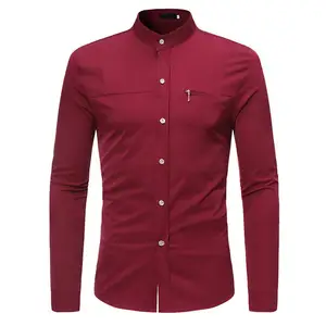 Camisa Social Masculina на молнии, с воротником-стойкой, с длинными рукавами, однотонная Повседневная рубашка, распродажа, Мужская Осенняя Новая мода, бесплатная доставка
