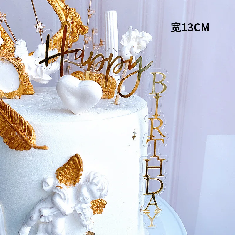 

Gold Happy Birthday Cake Topper Acrylic Love You for Ever Wedding Cupcake Topper For Wedding Birthday Party Cake Decorations